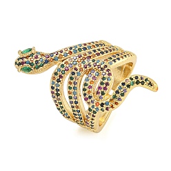 Разноцветный Открытые манжетные кольца из змеиной латуни с микропаве из кубического циркония, широкие кольца для женщин, красочный, 33.5 мм