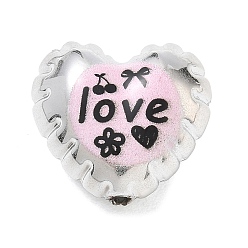 Heart Printed Opaque Acrylic Beads, Heart with Word Love & Cherry, 19.5x21x11mm, Hole: 2.5mm