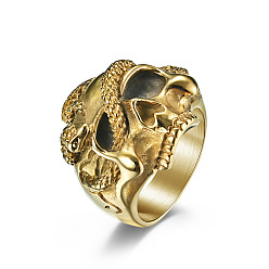 Oro Antiguo Anillos retro de aleación de zinc para hombre, cráneo con la serpiente, oro antiguo, tamaño de EE. UU. 10 (19.8 mm)