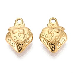 Настоящее золото 18K 304 прелести нержавеющей стали, клубничное очарование, ионное покрытие (ip), реальный 18 k позолоченный, 15x11x4 мм, отверстие : 1.5 мм