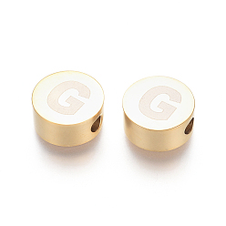 Letter G 304 из нержавеющей стали бусы, плоские круглые с буквы, letter.g, 10x4.5 мм, отверстие : 2 мм