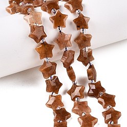 Красный Авантюрин Натуральный красный авантюрин бисер нитей, с бисером, граненые звезды, 9~11x9~11x4~4.5 мм, отверстие : 1 мм, около 16 шт / нитка, 0.7~7.28'' (17.5~18.5 см), бусины : 3 мм диаметром, толщиной 2 мм , отверстие : 0.7~0.9 мм