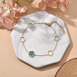 Морско-зеленый Ионное покрытие (ip) 304 браслеты из нержавеющей стали, ювелирные изделия из кабельной цепи для женщин, с эмалью, цветок, цвета морской волны, 7-1/8 дюйм (18 см)