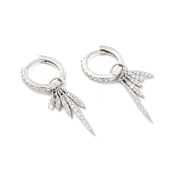 Платина Прозрачные серьги-кольца с листьями кубического циркония, украшения из латуни для женщин, без кадмия и без свинца, платина, 34.5 мм, штифты : 0.7~1x1~1.2 мм