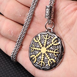 Or Antique Colliers pendentifs boussole viking vintage en acier inoxydable pour hommes, Or antique, 304 pouce (23.62 cm)