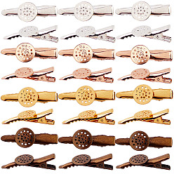 Color mezclado Accesorios para el cabello hallazgos de clip hierro cocodrilo del pelo, con ajustes de bisel cabujón plano de latón, color mezclado, 35x4 mm, plano y redondo: 12 mm, 4 colores, 6 piezas / color, 24 pcs