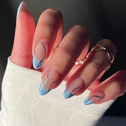 Cyan 24Pcs 12 Size Teardrop Plastic False Nail Tips, Full Cover Press On False Nails, Nail Art Detachable Manicure, for Practice Manicure Nail Art Decoration Accessories, Cyan, 16.8~25.59x5.97~12.16mm, 2Pcs/size
