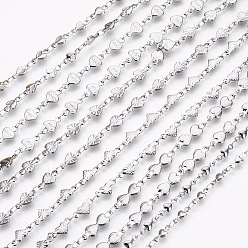Stainless Steel Color Non-Tarnish 304 Stainless Steel Link Chains Necklaces, with Lobster Claw Clasps, Heart, Stainless Steel Color, 17.3~17.9 inch(44~45.5cm)