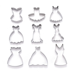 Stainless Steel Color Non-Tarnish Stainless Steel Mixed Dress Shaped Cookie Candy Food Cutters Molds, for DIY Biscuit Baking Tool, Stainless Steel Color, 61x50x20.5mm, 9pcs/Set
