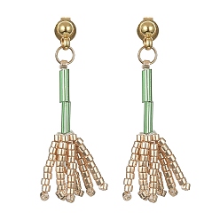 Tan MIYUKI Delica Beaded Broom Dangle Stud Earrings, 304 Stainless Steel Drop Earrings, Tan, 34.5x12mm