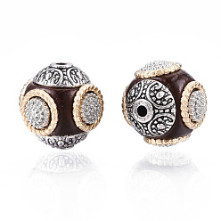 Кокосово-Коричневый Индонезийские бусины ручной работы, со сплавочными ядрами, круглые, кокосового коричневый, 14~16x14~16 мм, отверстие : 1.5 мм