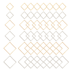 Golden & Stainless Steel Color 304 Stainless Steel Linking Ring, Square, Golden & Stainless Steel Color, 48pcs/box