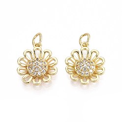Настоящее золото 16K Латунные микро проложить кубического циркония подвески, цветок, с целью перехода в кольце, реальный 16 k позолоченный, 16x13x3 мм, отверстие : 3 мм