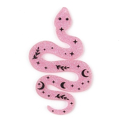 Фламинго Непрозрачные печатные акриловые подвески, змея, с блеском порошок, фламинго, 63x37.5x2.5 мм, отверстие : 1.6 мм