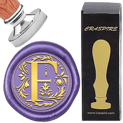 Letter F Наборы штампов для скрапбукинга своими руками, 1поликарбонатная латунная восковая печать с серебряным покрытием и 1поликарбонатной деревянной ручкой, Буква F, штамп: 25x15 мм