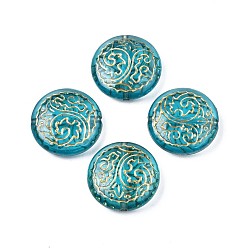 Dark Turquoise Plating Acrylic Beads, Metal Enlaced, Flat Round, Dark Turquoise, 18x6mm, Hole: 1.4mm, about 390pcs/500g