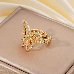 Бабочка Манжеты из латуни с микро паве кубический цирконий для женщин, золотые, бабочка, 27x20 мм