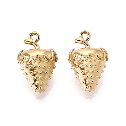 Настоящее золото 18K 304 подвески из нержавеющей стали, ионное покрытие (ip), клубничное очарование, реальный 18 k позолоченный, 17.5x11.5x11.5 мм, отверстие : 1.4 мм