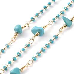 Синтетическая Бирюза Эмалированные цепи из латуни ручной работы, с синтетической бирюзовой крошкой для изготовления ожерелий и браслетов, долговечный, пайки, с катушкой, золотые, ссылка: 2.5~20x1.5~10 mm, около 16.40 футов (5 м) / рулон