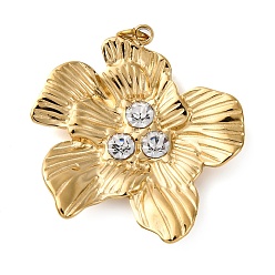 Настоящее золото 18K 316 из нержавеющей стали горный хрусталь подвески, с закрытыми кольцами для прыжков, ионное покрытие (ip), цветок, реальный 18 k позолоченный, 25x24x4 мм, отверстие : 2.6 мм