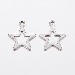 Stainless Steel Color 304 Stainless Steel Charms, Hollow Star, Stainless Steel Color, 14.5x12.5x0.8mm, Hole: 1.2mm