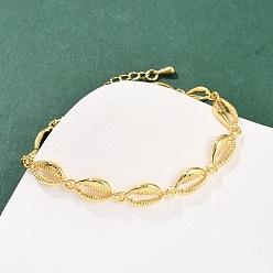 Shell Shape Браслеты из латунной цепочки для женщин, долговечный, стойки покрытие, реальный 18 k позолоченный, формы раковины, 7-1/8 дюйм (18.1 см), ссылка: 7x17x2 mm