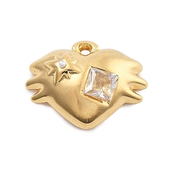 Настоящее золото 18K 304 из нержавеющей стали Кристалл Rhinestone подвески, шарма сердца, вакуумное покрытие pvd, реальный 18 k позолоченный, 13x17x5 мм, отверстие : 1.4 мм