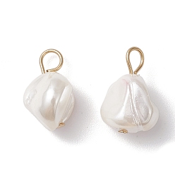 Золотой Подвески из гальванизированных ракушечных жемчужин, с 304 петлями из нержавеющей стали, белые, золотые, 14x7.5~9.5x7.5 мм, отверстие : 2.5 мм