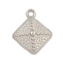 Нержавеющая Сталь Цвет Не тускнеющие 304 подвески из нержавеющей стали, ромбовидный шарм, цвет нержавеющей стали, 21x17x3.5 мм, отверстие : 2 мм