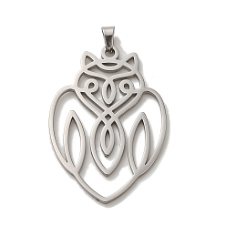 Couleur Acier Inoxydable Pendentifs en acier inoxydable anti-ternissement, Coupe au laser, charme de hibou creux, couleur inox, 304mm, Trou: 41.5x28x1.5mm