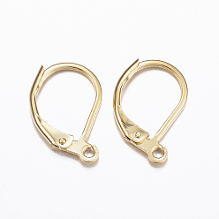 Настоящее золото 24K 304 из нержавеющей стали выводы Leverback серьги, с петлей, реальный 24 k позолоченный, 15.5x10x1.5 мм, отверстие : 1.5 мм