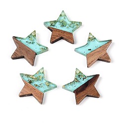 Бледно-бирюзовый Подвески из смолы и ореха, звезда, золотая фольга, бледные бирюзовая, 20.5x22~22.5x3~3.5 мм, отверстие : 1.5 мм