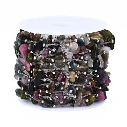 Смешанные камни 316 цепи из нержавеющей стали, с натуральной смешанной каменной крошкой и валиком из нержавеющей стали, пайки, с катушкой, цвет нержавеющей стали, 4~8x3.5~6x1~4 мм, около 16.40 футов (5 м) / рулон