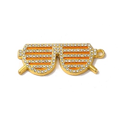 Golden Legierung Emailanhänger, mit Strass-Steinen, cadmiumfrei und bleifrei, Charms in Form einer Brille, golden, 19x49.5x3 mm, Bohrung: 2.5 mm