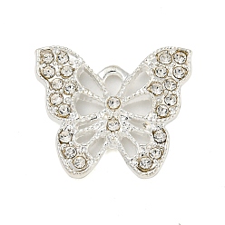 Серебро Подвески из сплава , с кристально горный хрусталь, бабочка, серебряные, 19.5x22x2.5 мм, отверстие : 2.8x2 мм