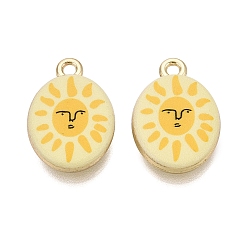 Gold Printed Alloy Pendants, Rack Plating, Oval & Gold Sun Charms, Cadmium Free & Nickel Free & Lead Free, Golden, Gold, 20x13.5x4mm, Hole: 1.8mm
