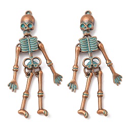 Skeleton Подвески из сплава , Хэллоуин, красная медь и зеленая патина, скелет, 61x13x5 мм, отверстие : 1.6 мм