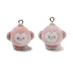 Обезьяна Флокированные подвески из непрозрачной смолы, с платиновыми тоновыми железными петлями, очарование животных, верблюжие, обезьяна, 23x21.5x15.5 мм, отверстие : 2 мм