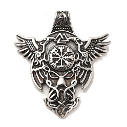 Античное Серебро 304 из нержавеющей стали большие кулоны, крыло с подвесками в виде символа викинга, античное серебро, 51.5x45x7 мм, отверстие : 5x4 мм
