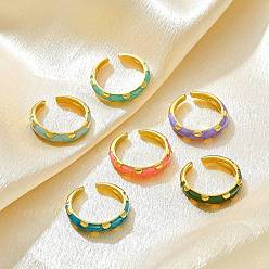 (52) Непрозрачная лаванда Латунные открытые манжеты для женщин, с эмалью, цветок, золотые, разноцветные, 3.8 мм, внутренний диаметр: регулируемый