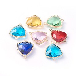 (52) Непрозрачная лаванда Соединители стеклянные ссылки, с фурнитурой Berzel с открытой спиной из экологически чистого сплава, граненые, треугольные, золотой свет, разноцветные, 24x19x7 мм, отверстие : 1.5 мм