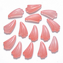 Pink Имитация нефрита стеклянные подвески, лист, розовые, 20x11x4.5 мм, отверстие : 1 мм