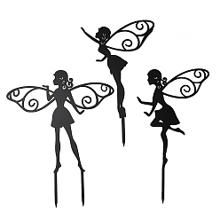 Черный Железные колышки для сказочного сада, Декоративные силуэтные фигуры для украшения сада и клумб, чёрные, 295~301x143~242x1 мм, о 3 шт / комплект