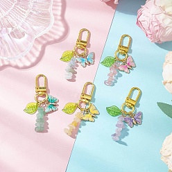 Смешанные камни Подвески из натуральных и синтетических драгоценных камней, с бабочкой из эмалевого сплава и поворотными застежками, 63.5 мм