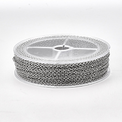 Stainless Steel Color 304 Stainless Steel Cable Chains, Soldered, with Spool, Oval, Stainless Steel Color, 2.5x2x0.5mm, about 49.21 Feet(15m)/roll