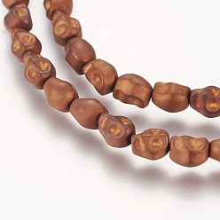 с Покрытием Меди Гальванические немагнитная синтетический гематит бисер пряди, класс АА, матовые, череп, с медным покрытием, 5.5x4.5x5 мм, отверстие : 1 мм, около 65 шт / нитка, 15.7 дюйм (40 см)