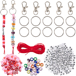 (52) Непрозрачная лаванда Набор для изготовления брелка своими руками, включая застежки-лобстеры из сплава с поворотным механизмом, 304 брелоки из нержавеющей стали сплит, пластиковые шарики, Нейлоновая нить, разноцветные, 35x16 мм