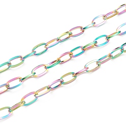 Rainbow Color Ионное покрытие (ip) 304 кабельная цепь из нержавеющей стали, несварные, с катушкой, Плоско-овальные, Радуга цветов, 10x5.5x1 мм, 32.8 футов (10 м) / рулон