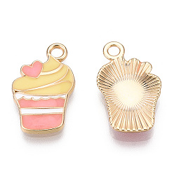 Pink Подвески из сплава , с эмалью, без кадмия и без свинца, золотой свет, мороженое, розовые, 19x12x2.5 мм, отверстие : 2 мм