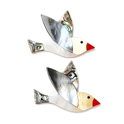 Разные Ракушки Подвески из натуральной пресноводной ракушки, черной губной ракушки и подвески из ракушки пауа, с эмалью, амулеты птиц, 33.5x46.5x3 мм, отверстие : 1.8 мм